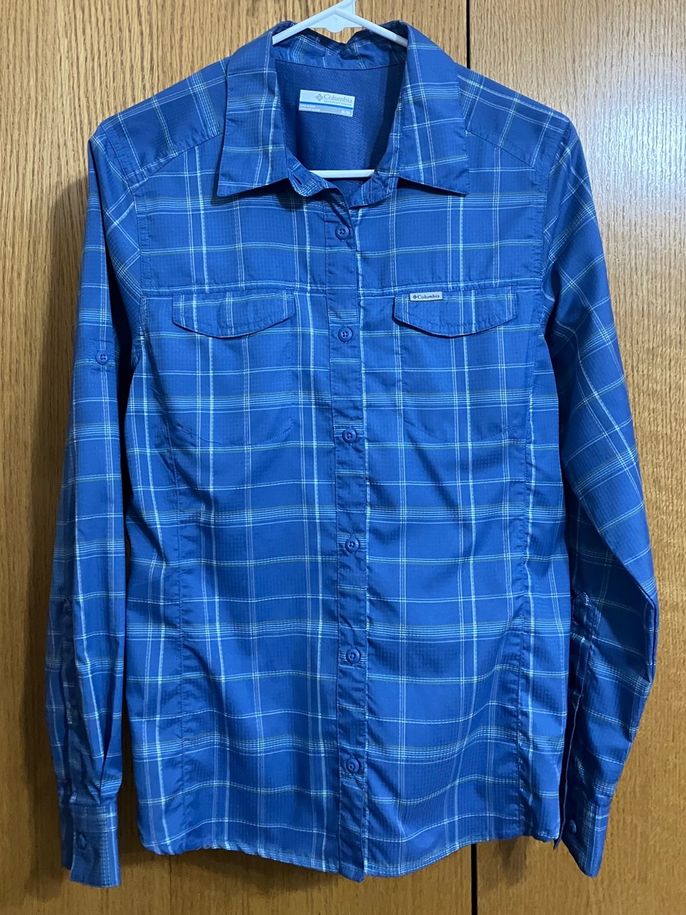 Columbia Silver Ridge Lite Omni-Shade Women’s Blue Plaid Shirt Size Medium